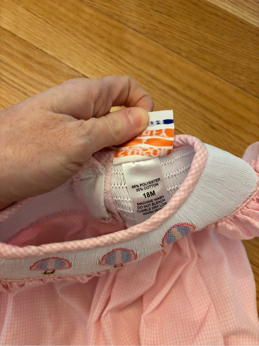 Pink Gingham Baby One-Piece with Hot Air Balloon Smocking